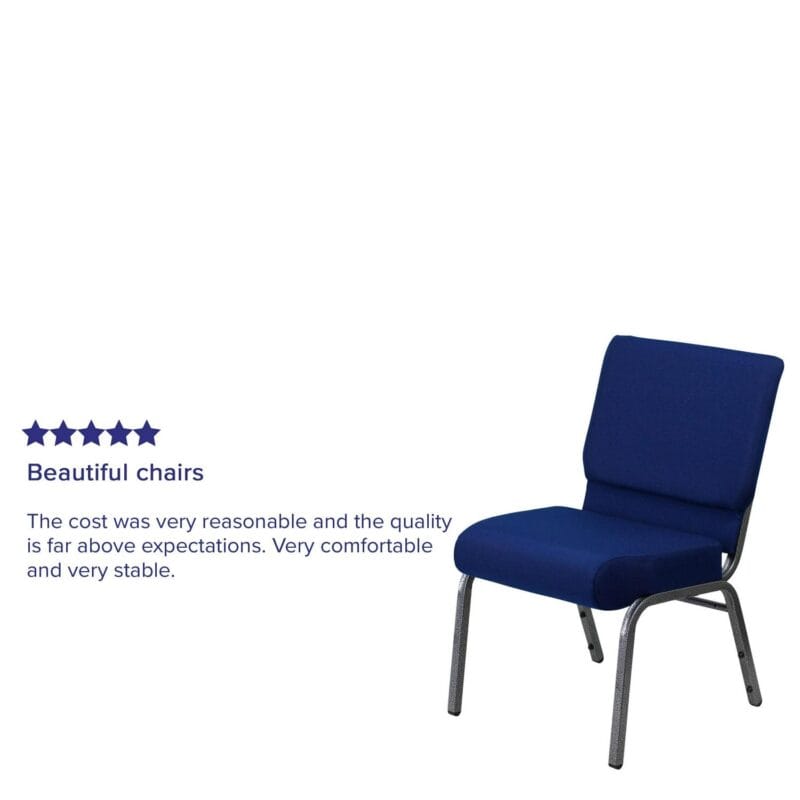 Flash Furniture HERCULES Series 21''W Stacking Church Chair in Navy Blue Fabric - Silver Vein Frame - Image 8