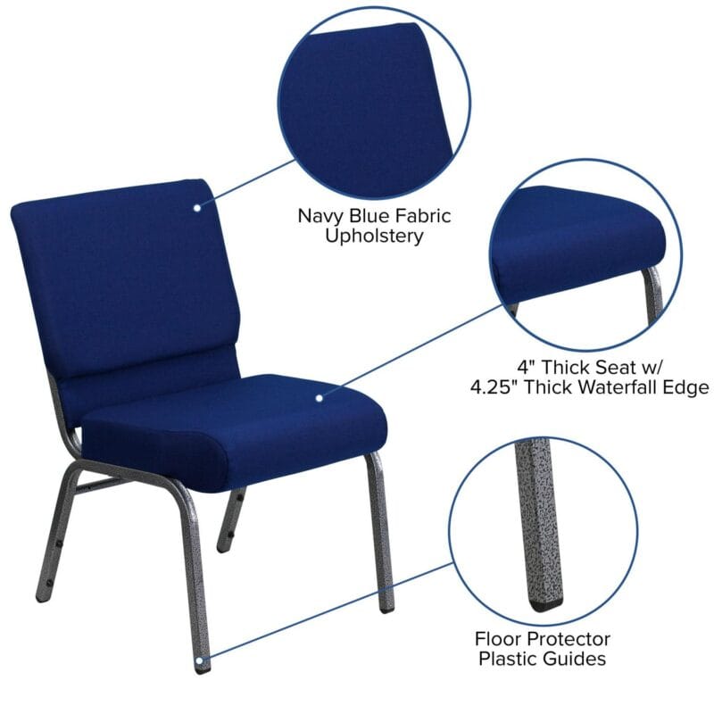 Flash Furniture HERCULES Series 21''W Stacking Church Chair in Navy Blue Fabric - Silver Vein Frame - Image 10