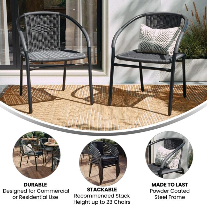 Flash Furniture Lila 2 Pack Gray Rattan Indoor-Outdoor Restaurant Stack Chair - Image 13