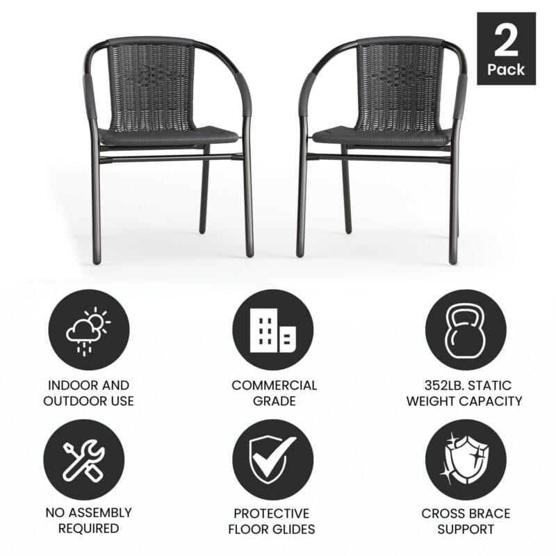 Flash Furniture Lila 2 Pack Gray Rattan Indoor-Outdoor Restaurant Stack Chair - Image 9