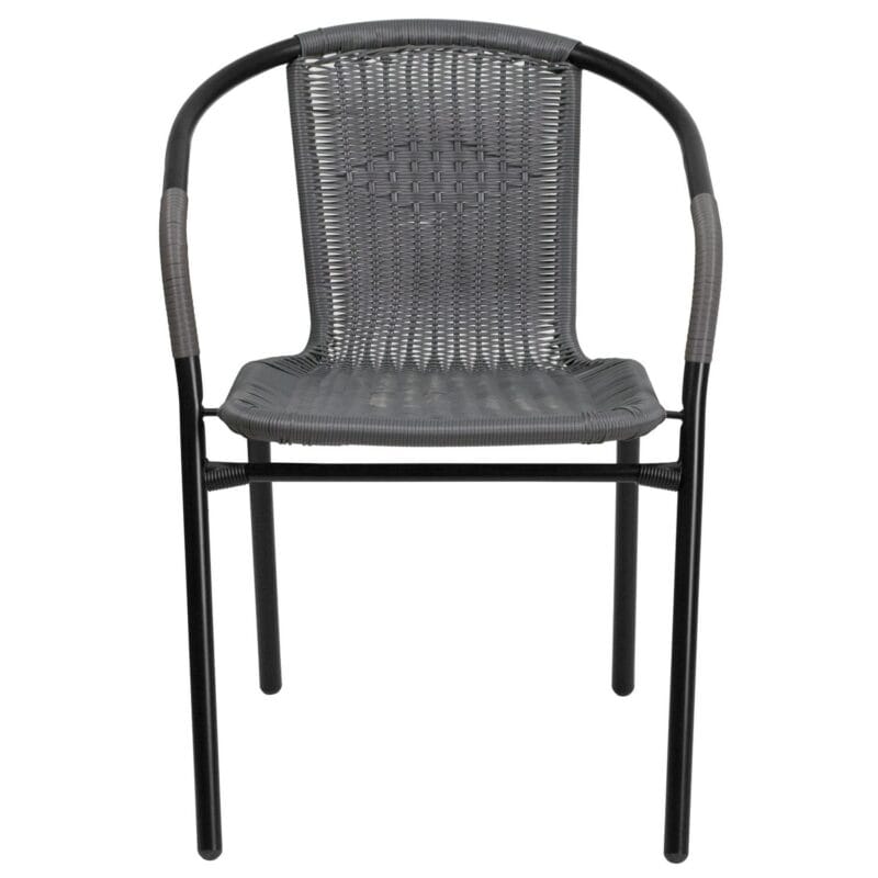 Flash Furniture Lila 2 Pack Gray Rattan Indoor-Outdoor Restaurant Stack Chair - Image 14
