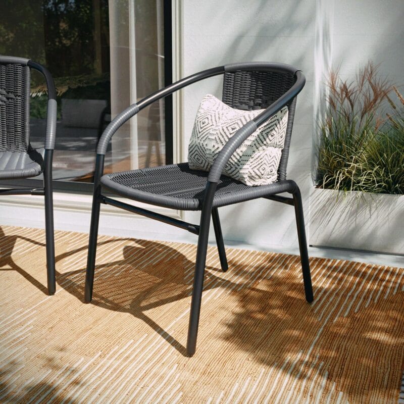 Flash Furniture Lila 2 Pack Gray Rattan Indoor-Outdoor Restaurant Stack Chair - Image 16