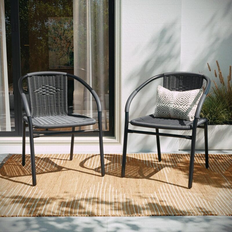 Flash Furniture Lila 2 Pack Gray Rattan Indoor-Outdoor Restaurant Stack Chair - Image 10