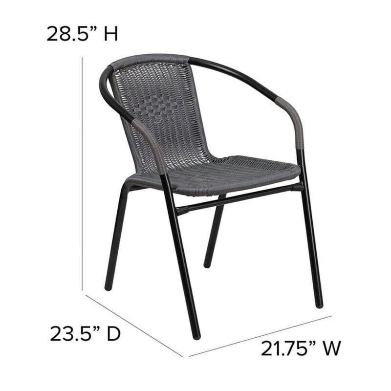 Flash Furniture Lila 2 Pack Gray Rattan Indoor-Outdoor Restaurant Stack Chair - Image 4