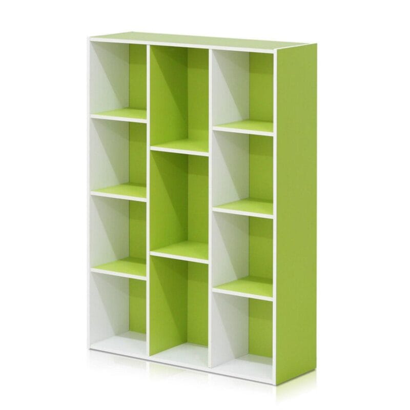 Furinno 11-Cube Reversible Open Shelf Bookcase, White/Green 11107WH/GR - Image 4