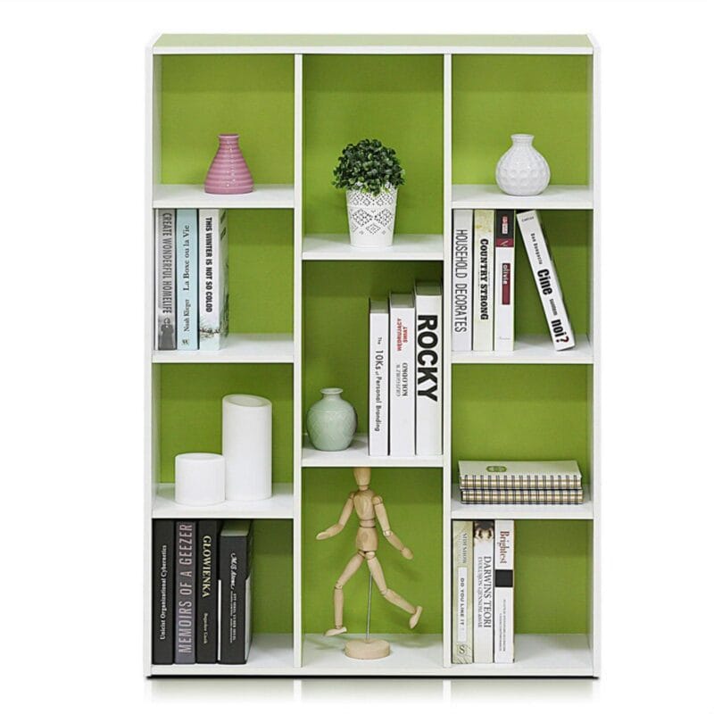 Furinno 11-Cube Reversible Open Shelf Bookcase, White/Green 11107WH/GR - Image 5