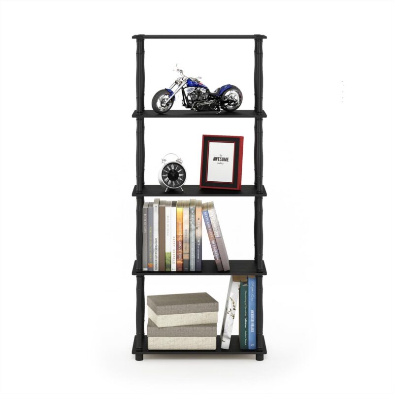 Furinno 23.6 W x 11.6 D x 57.4 H 5-Shelf Decorative Shelves, Americano and Black - Image 4
