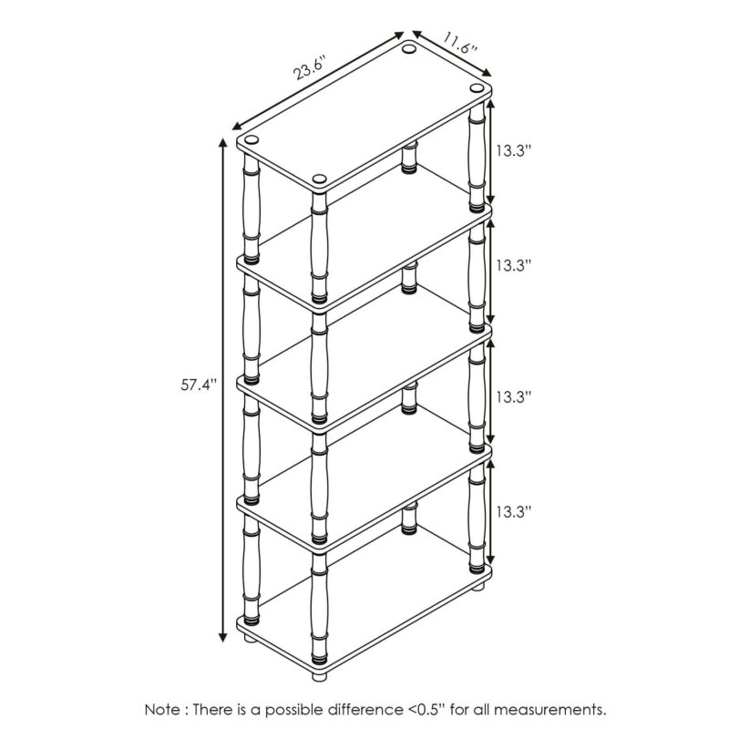 Furinno 23.6 W x 11.6 D x 57.4 H 5-Shelf Decorative Shelves, Americano and Black - Image 3