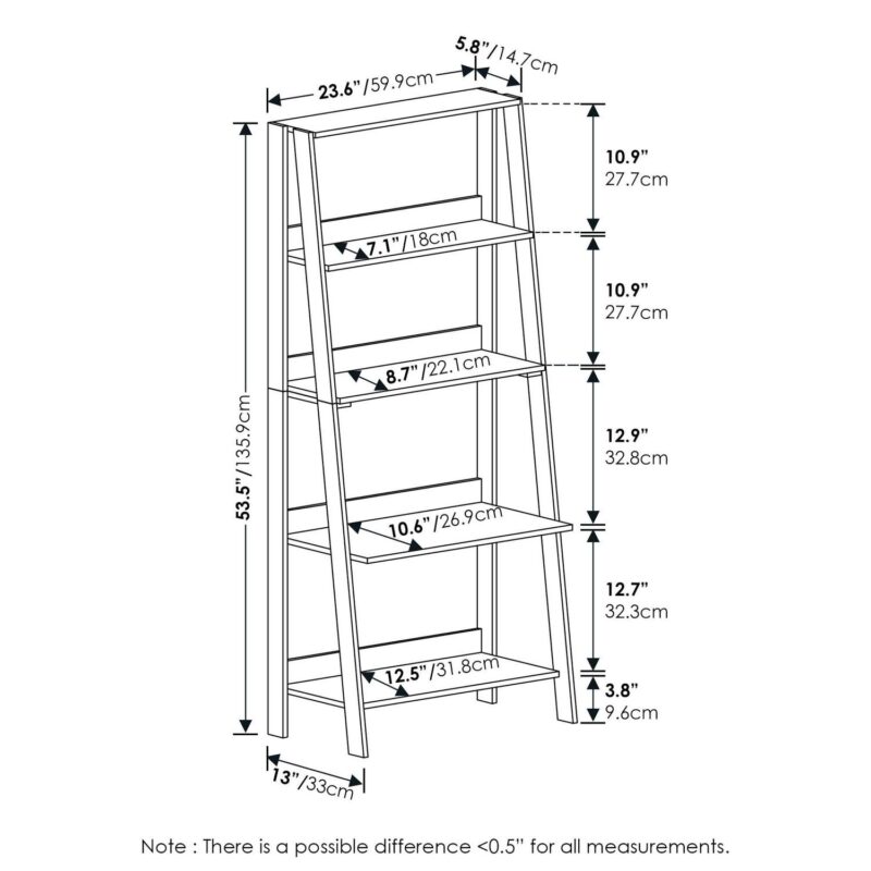 Furinno 5-Tier Ladder Bookcase Display Shelf, Espresso - Image 2