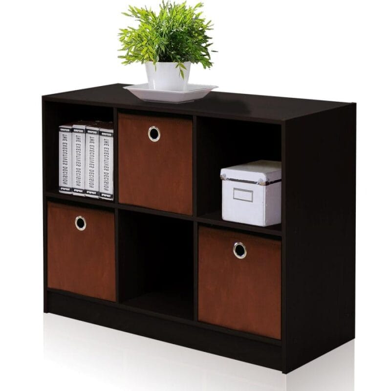 Furinno Basic 6 Cube Storage Organizer Bookcase Storage with Bins, Espresso/Brown