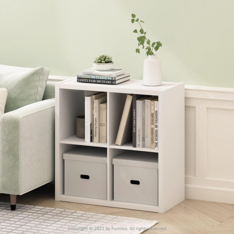 Furinno Cubicle Open Back Decorative Cube Storage Organizer, 4-Cube, White - Image 2