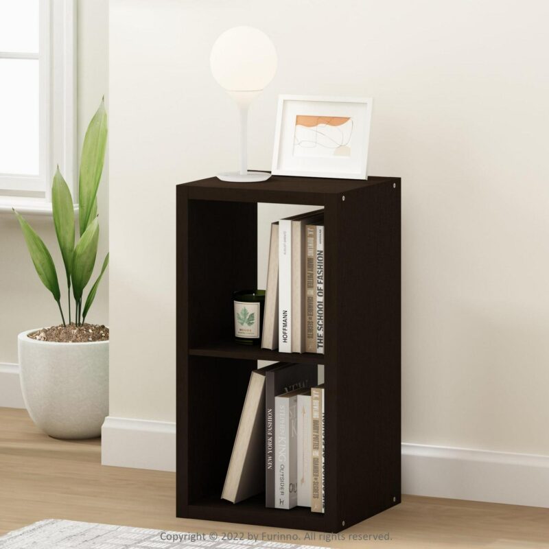 Furinno Cubicle Open Back Decorative Cube Storage Organizer, 2-Cube, Dark Oak - Image 2