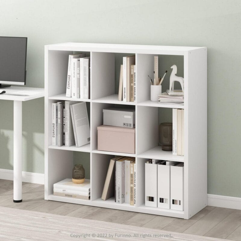 Furinno Cubicle Open Back Decorative Cube Storage Organizer, 9-Cube, White - Image 2