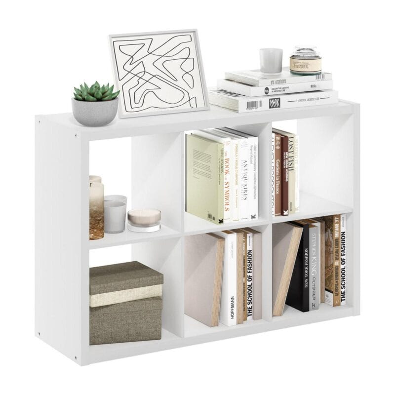Furinno Cubicle Open Back Decorative Cube Storage Organizer, 6-Cube, White - Image 4