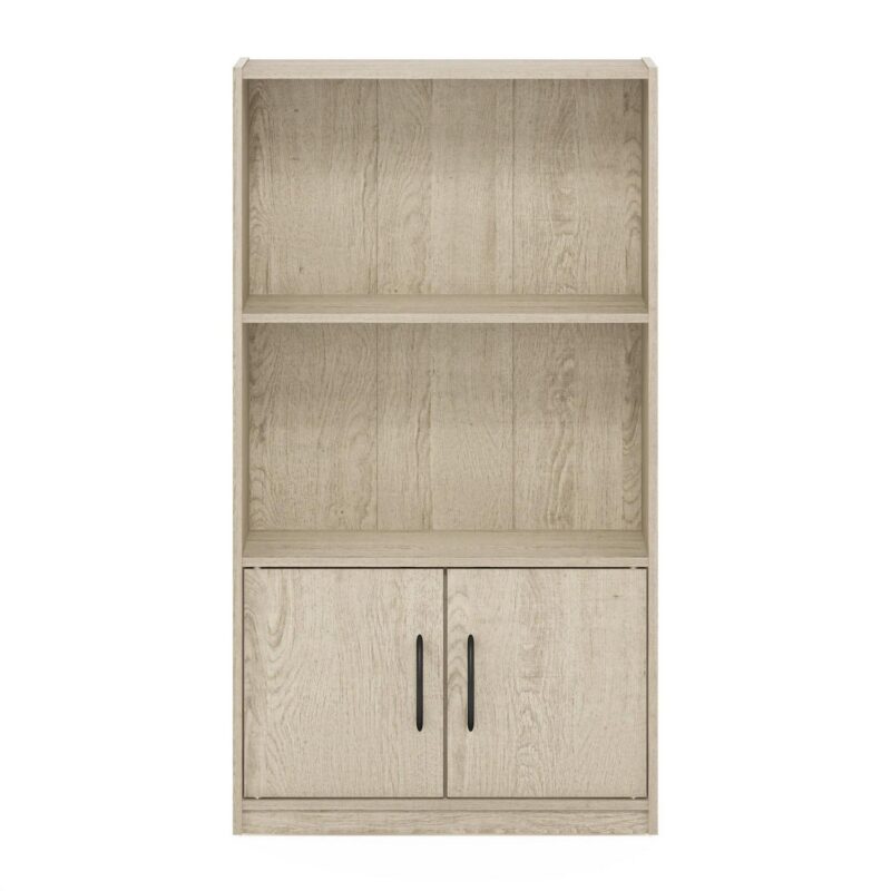 Furinno Gruen 3-Tier Open Shelf Bookcase with 2 Doors Storage Cabinet, Metropolitan Pine - Image 7