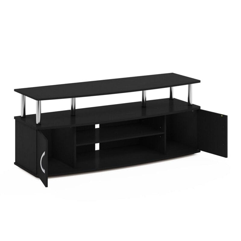 Furinno JAYA Large Entertainment Center Hold up to 55-in TV, Americano, Stainless Steel Tubes - Image 4