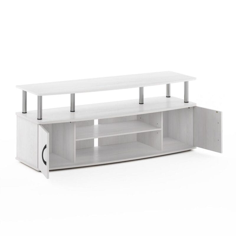 Furinno JAYA Large Entertainment Center Hold up to 55-in TV, White Oak, Stainless Steel Tubes - Image 4