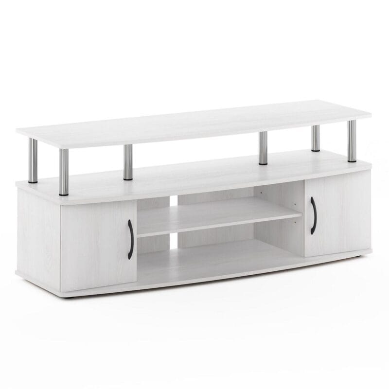 Furinno JAYA Large Entertainment Center Hold up to 55-in TV, White Oak, Stainless Steel Tubes