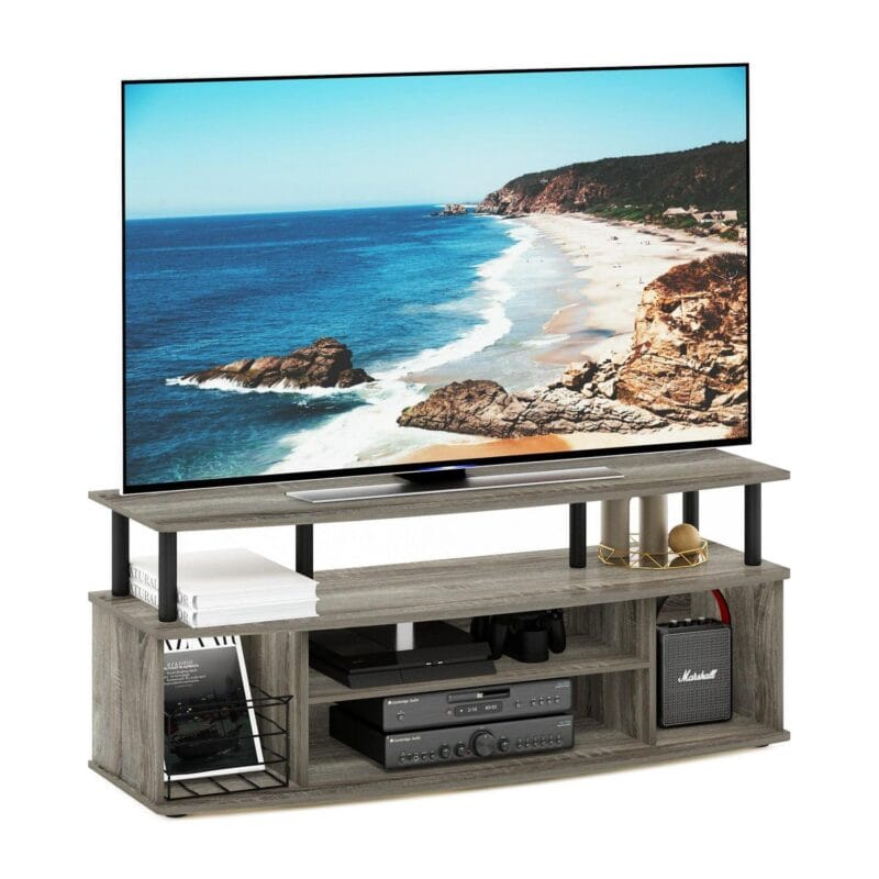 Furinno JAYA Large Entertainment Center Hold up to 55-IN TV, French Oak/Black - Image 3