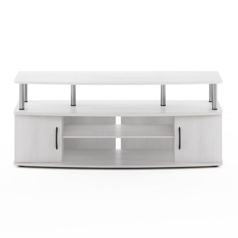 Furinno JAYA Large Entertainment Center Hold up to 55-in TV, White Oak, Stainless Steel Tubes - Image 3