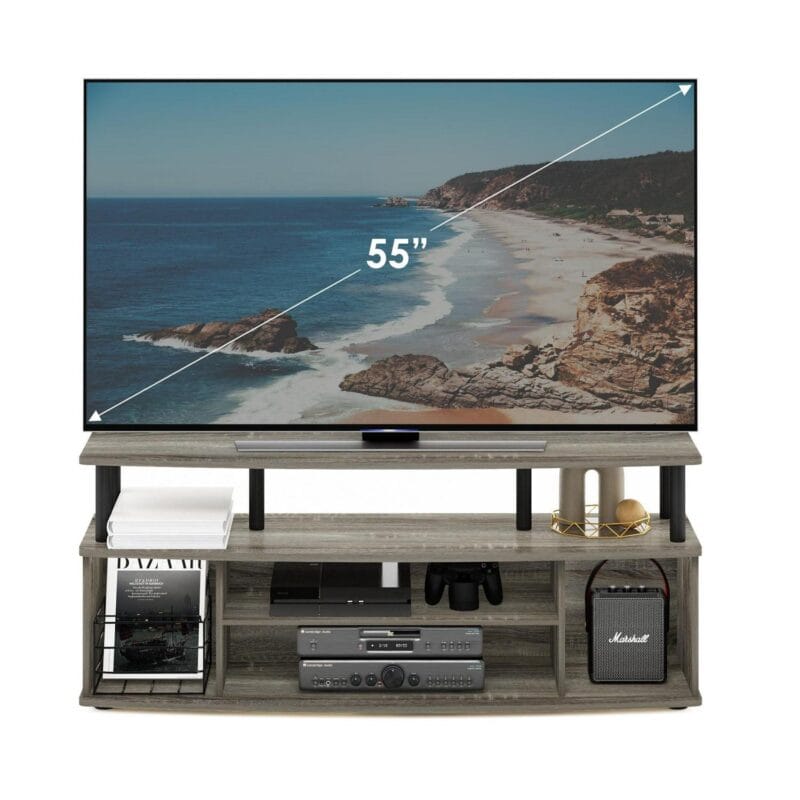 Furinno JAYA Large Entertainment Center Hold up to 55-IN TV, French Oak/Black - Image 4
