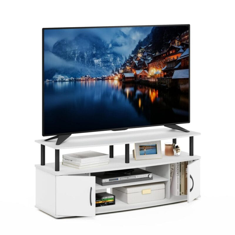 Furinno JAYA Large Entertainment Center Hold up to 55-IN TV, White/Black - Image 3