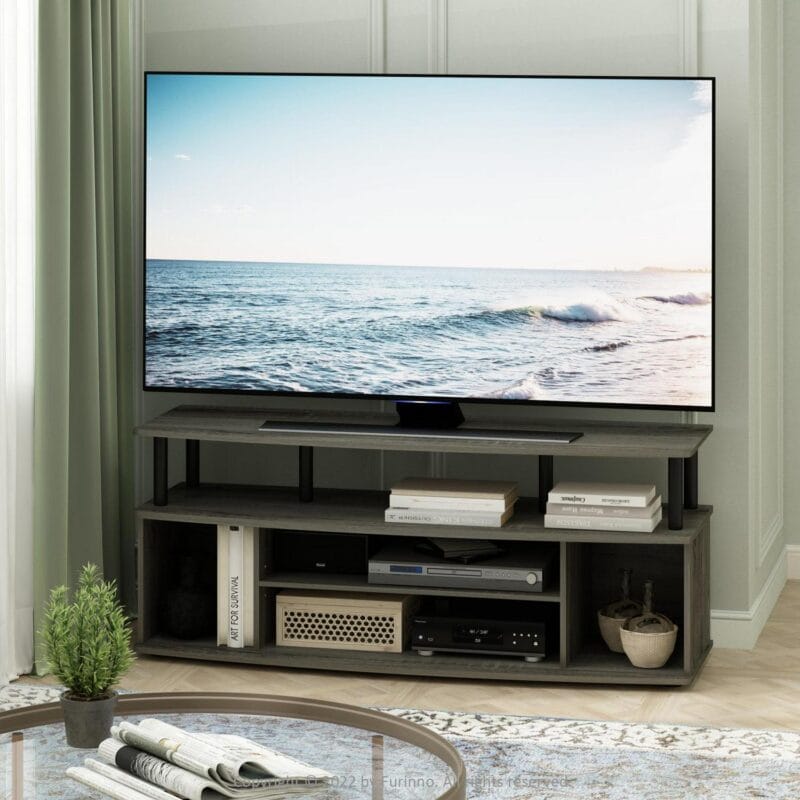 Furinno JAYA Large Entertainment Center Hold up to 55-IN TV, French Oak/Black - Image 5