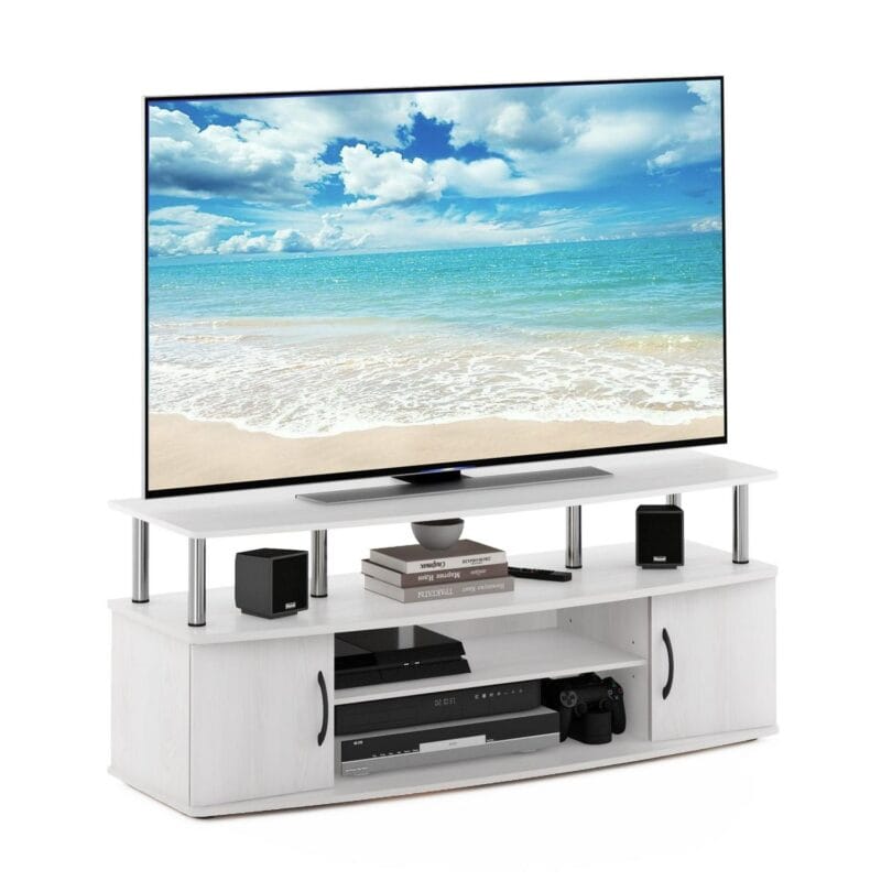 Furinno JAYA Large Entertainment Center Hold up to 55-in TV, White Oak, Stainless Steel Tubes - Image 5