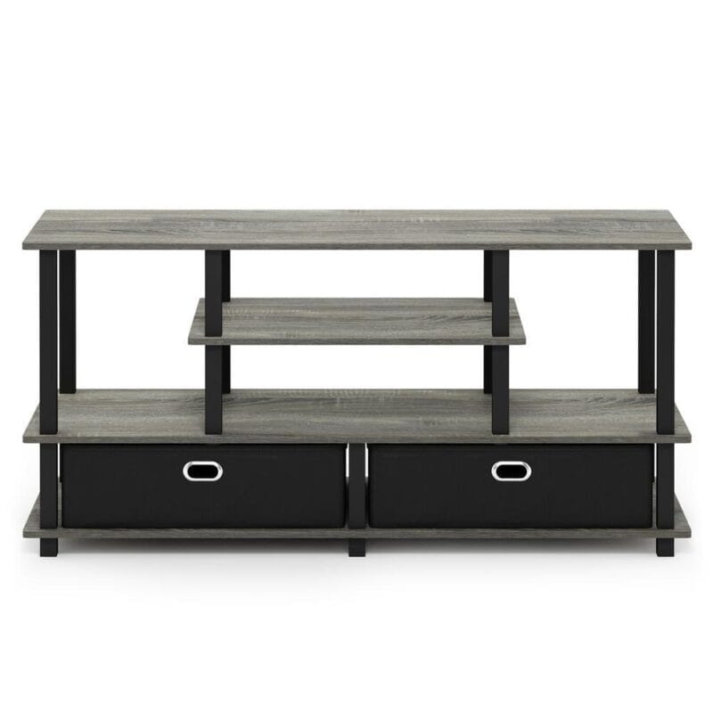 Furinno JAYA Large TV Stand for up to 55-Inch TV with Storage Bin, French Oak Grey/Black - Image 5