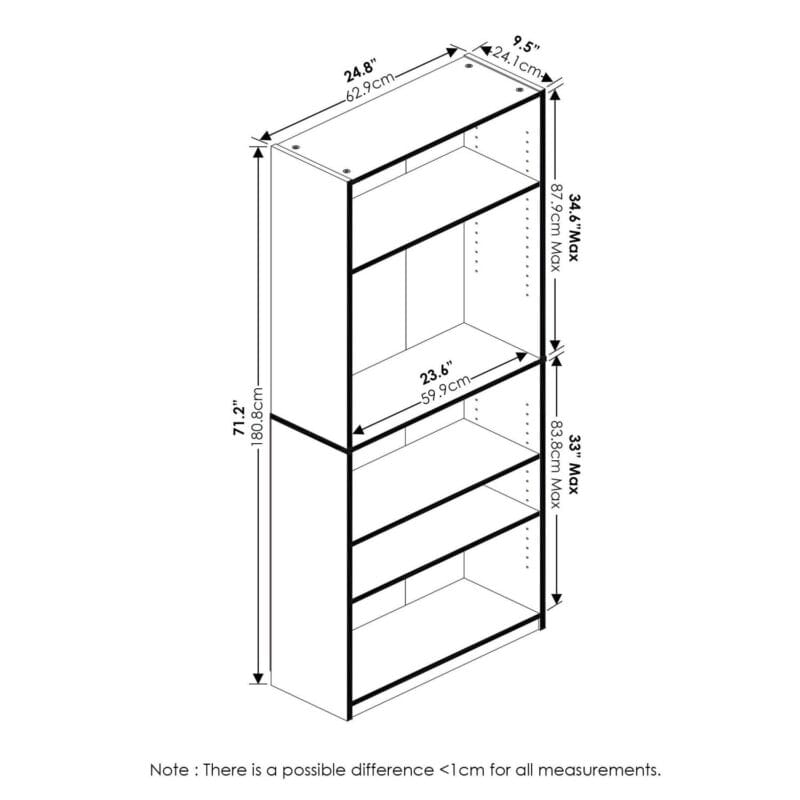 Furinno JAYA Simply Home 5-Shelf Bookcase, Amber Pine - Image 5