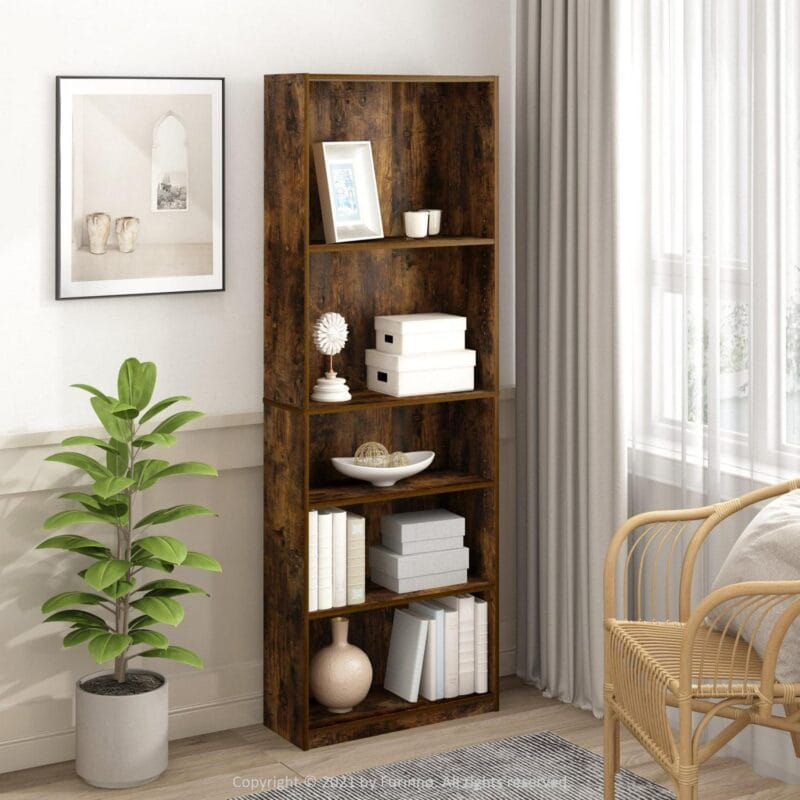 Furinno JAYA Simply Home 5-Shelf Bookcase, Amber Pine - Image 6