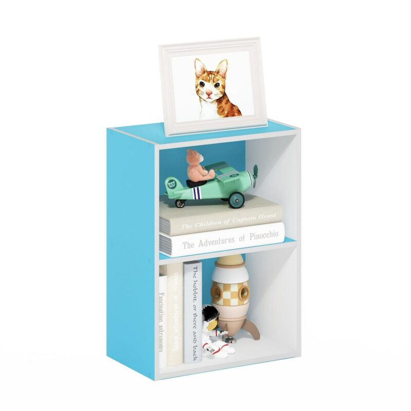 Furinno Luder 2-Tier Open Shelf Bookcase, Light Blue/White - Image 4