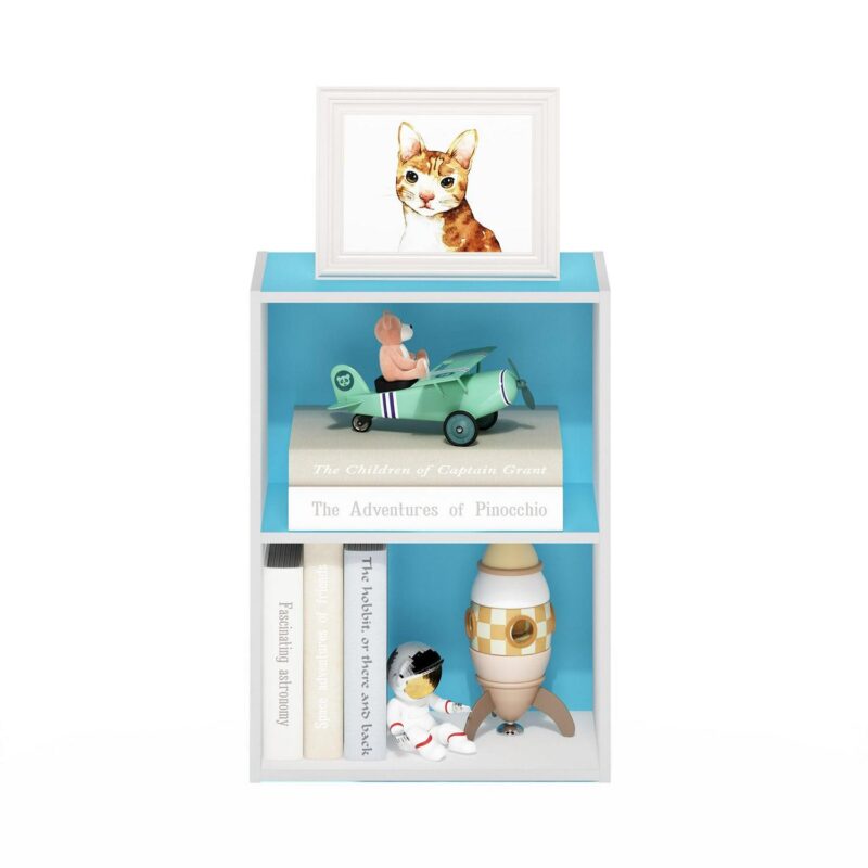 Furinno Luder 2-Tier Open Shelf Bookcase, Light Blue/White - Image 5