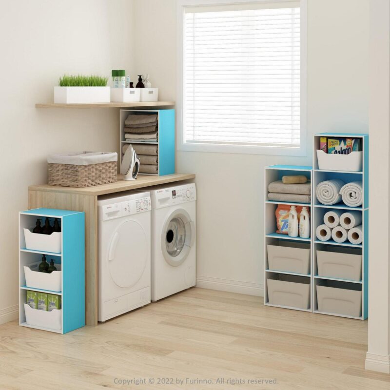 Furinno Luder 4-Tier Open Shelf Bookcase, Light Blue/White - Image 6