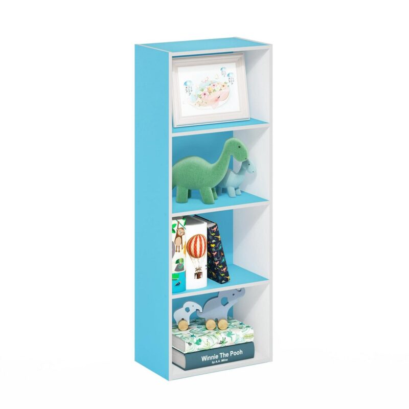 Furinno Luder 4-Tier Open Shelf Bookcase, Light Blue/White - Image 4