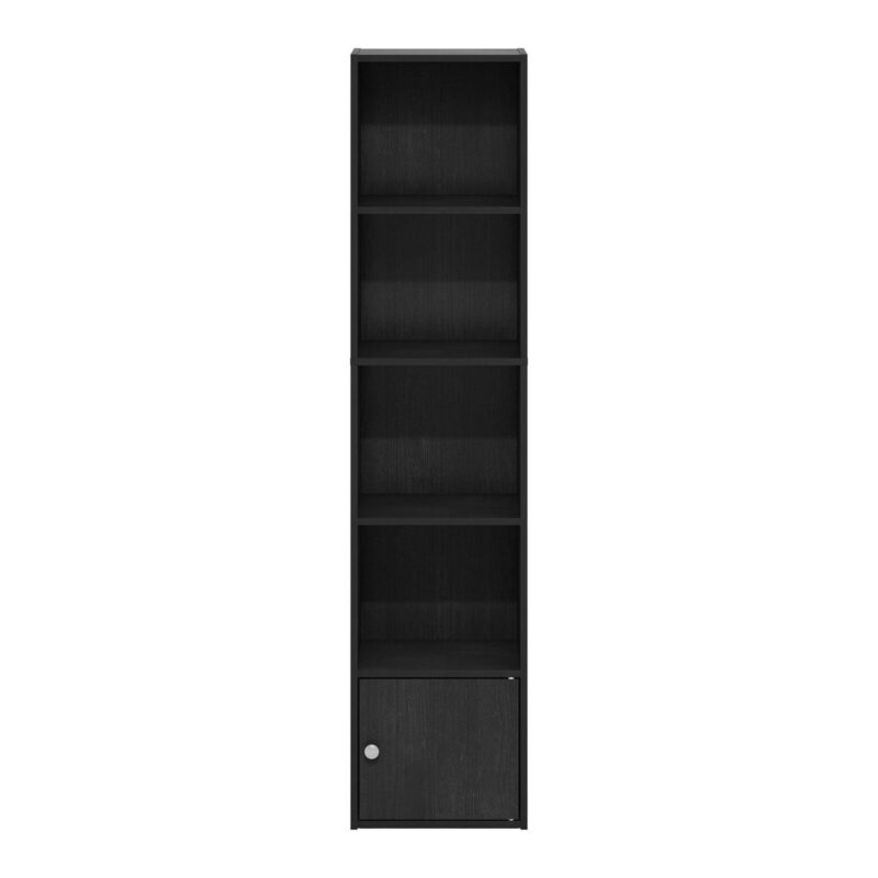 Furinno Luder 5-Tier Shelf Bookcase with 1 Door Storage Cabinet, Blackwood - Image 2