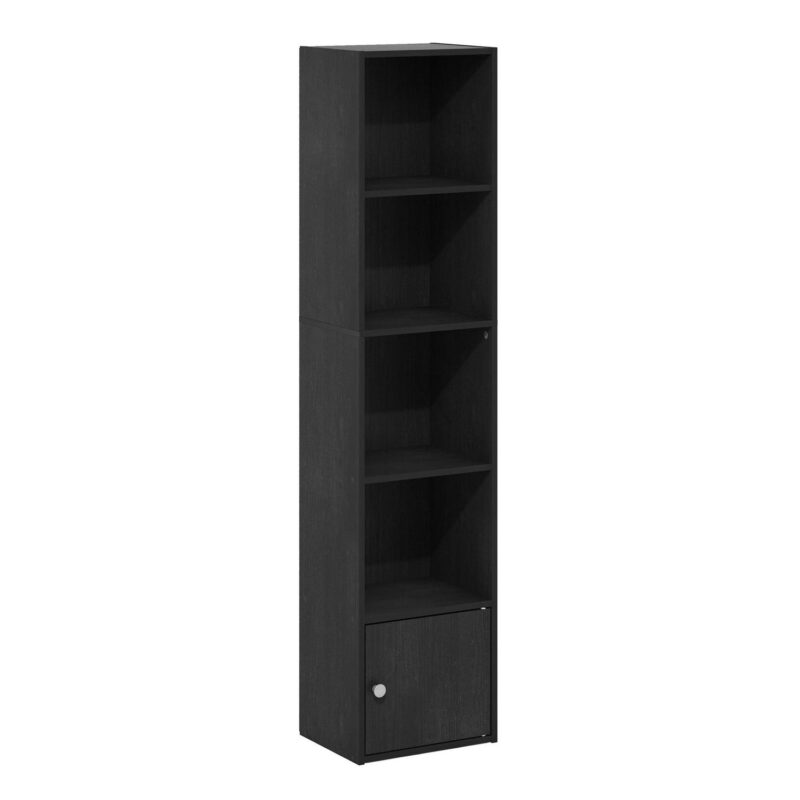 Furinno Luder 5-Tier Shelf Bookcase with 1 Door Storage Cabinet, Blackwood - Image 5