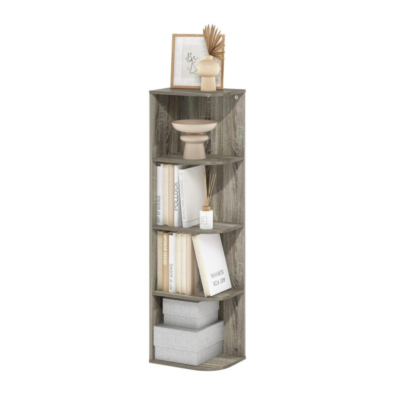 Furinno Pasir 4-Tier Corner Open Shelf Bookcase, French Oak - Image 4