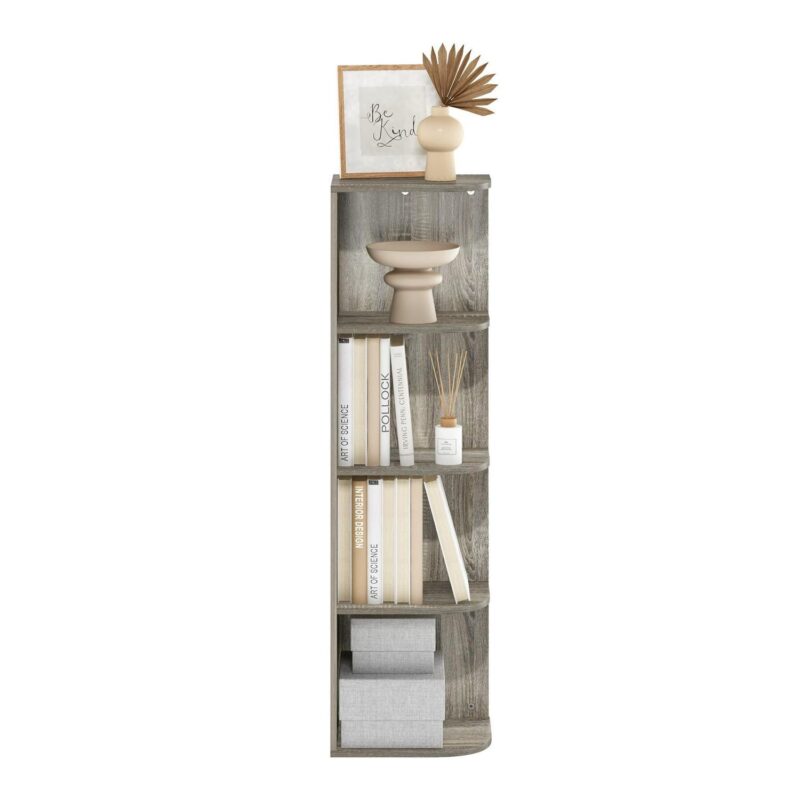 Furinno Pasir 4-Tier Corner Open Shelf Bookcase, French Oak - Image 5
