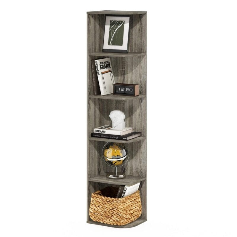 Furinno Pasir 5-Tier Corner Open Shelf Bookcase, French Oak - Image 4