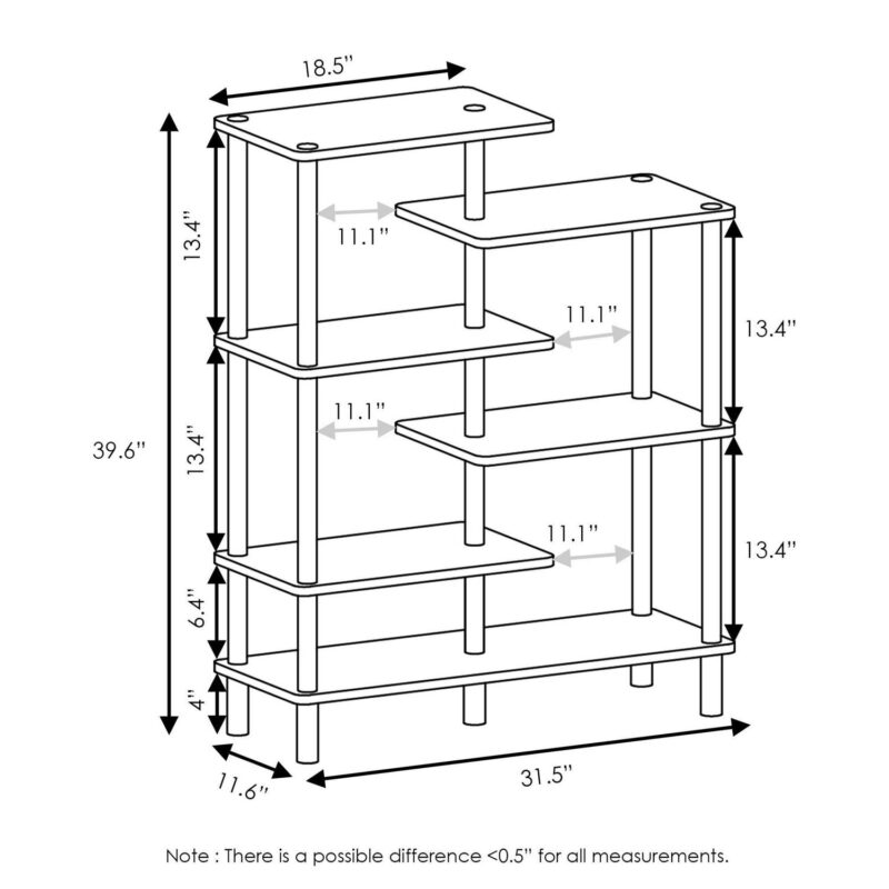 Furinno Turn-N-Tube 31.50 W X 11.61 D X 39.45 H 6-Shelf Decorative Shelves, French Oak Gray and Black - Image 4
