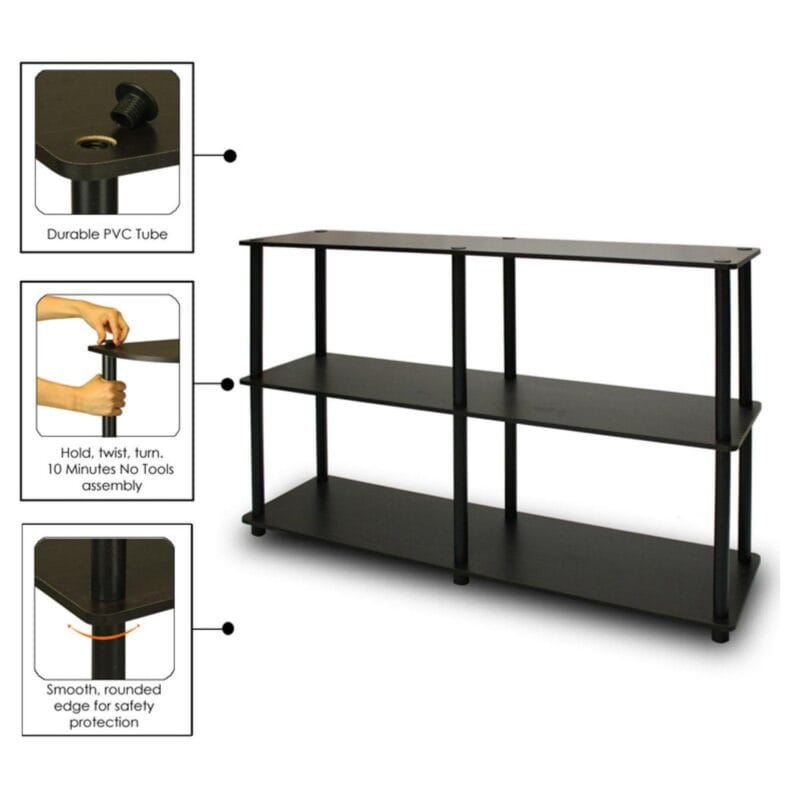 Furinno Turn-N-Tube Wood 3-Tier Double Size Storage Display Rack in Black/Gray - Image 8