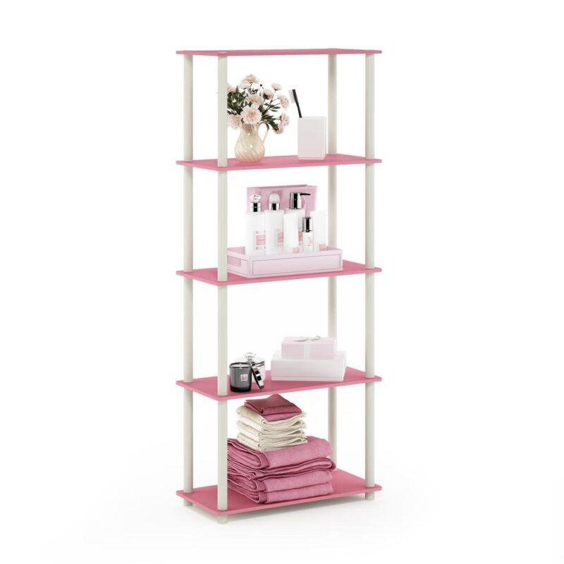 Furinno Turn-N-Tube 5-Tier Multipurpose Shelf Display Rack, Pink/White - Image 3