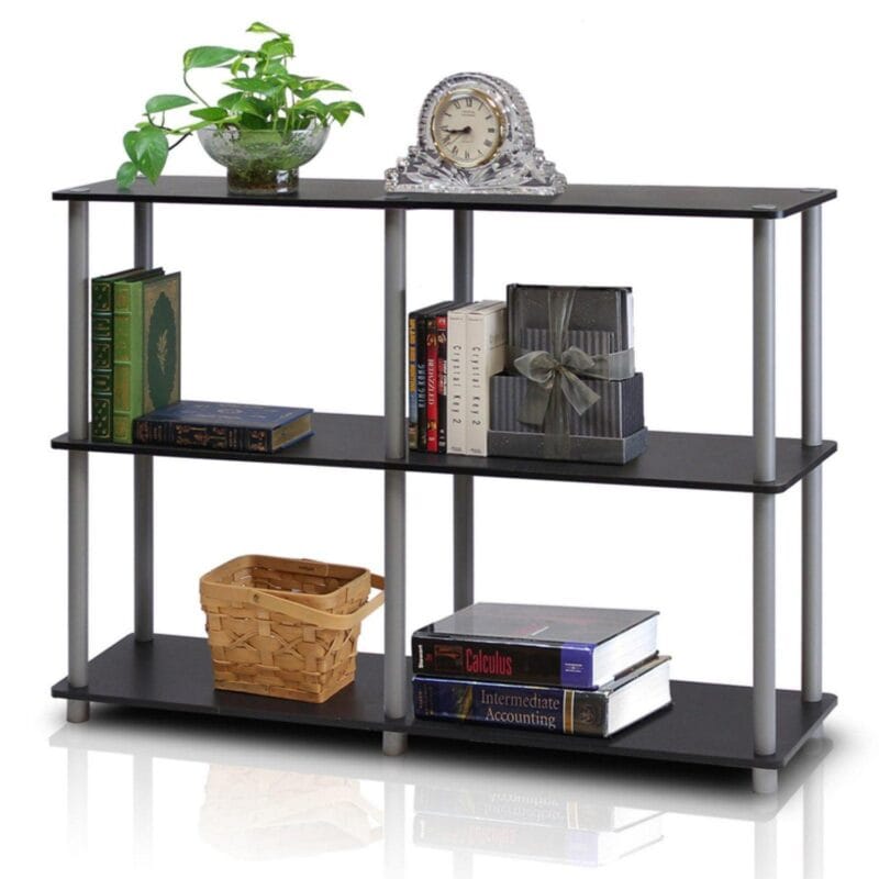 Furinno Turn-N-Tube Wood 3-Tier Double Size Storage Display Rack in Black/Gray