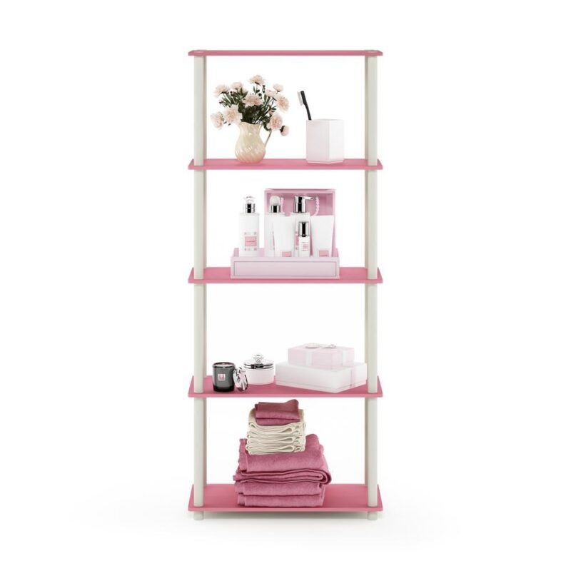 Furinno Turn-N-Tube 5-Tier Multipurpose Shelf Display Rack, Pink/White - Image 2