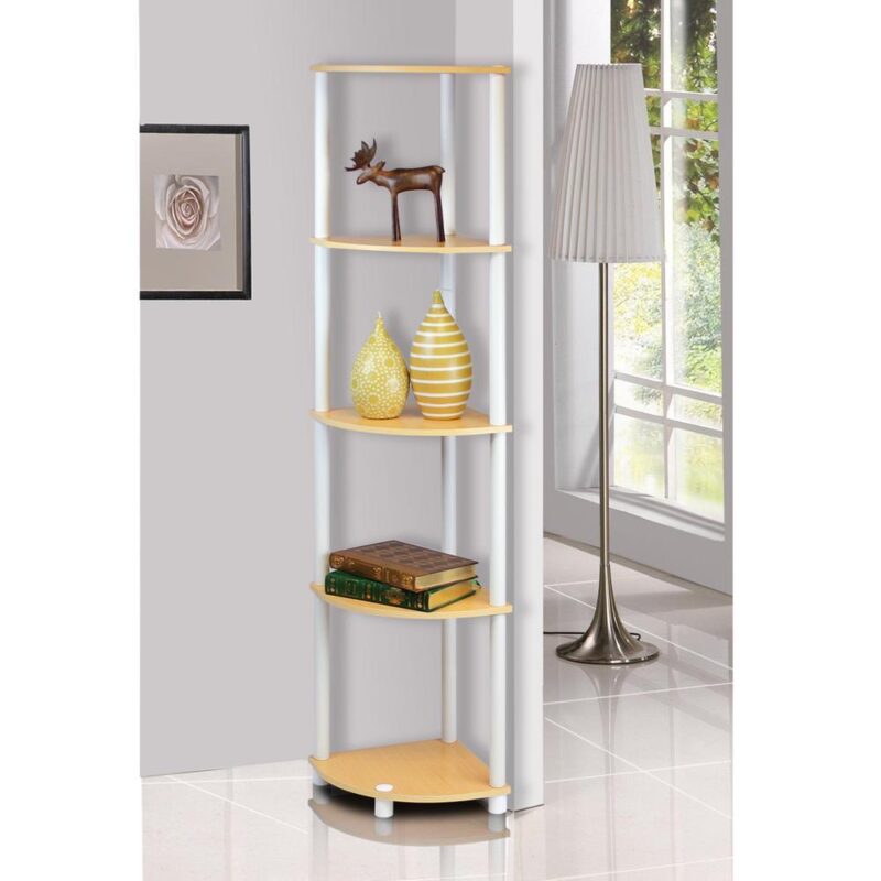 Furinno Turn-N-Tube 5 Tier Corner Display Rack Multipurpose Shelving Unit, Beech/White, Set of 2 - Image 2