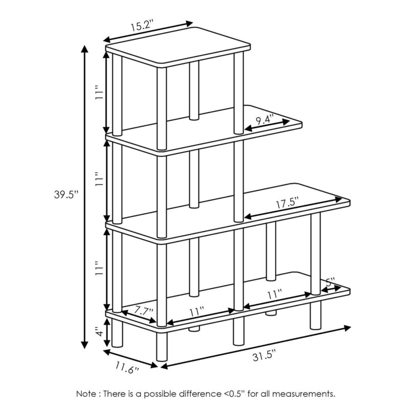 Furinno Turn-N-Tube 31.50 W X 11.61 D X 39.45 H 4-Shelf Freestanding Shelves, Black - Image 5