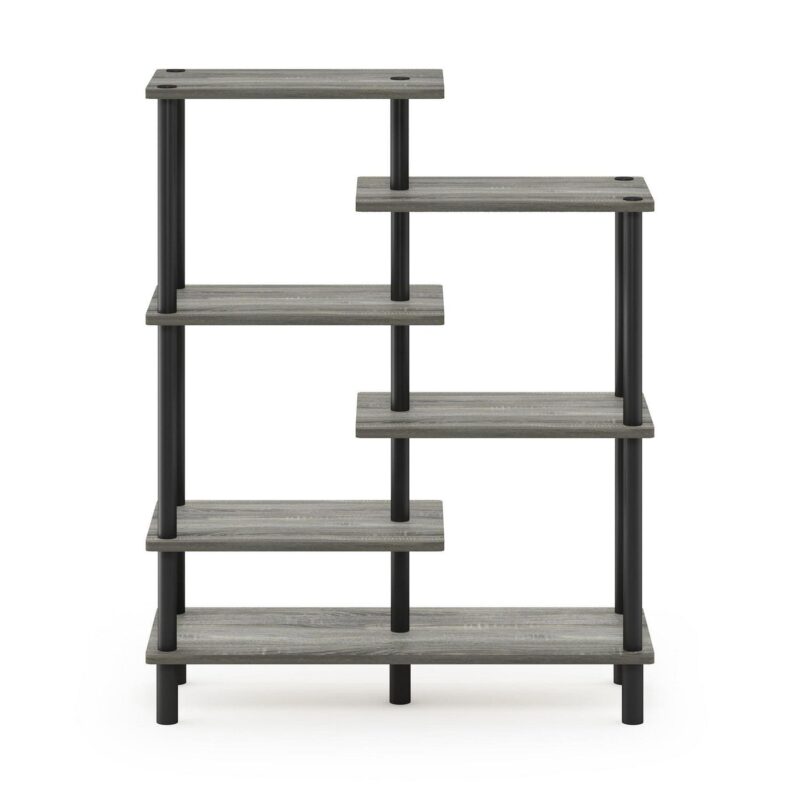 Furinno Turn-N-Tube 31.50 W X 11.61 D X 39.45 H 6-Shelf Decorative Shelves, French Oak Gray and Black - Image 3