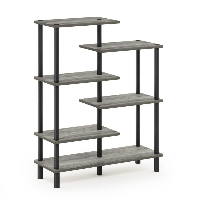 Furinno Turn-N-Tube 31.50 W X 11.61 D X 39.45 H 6-Shelf Decorative Shelves, French Oak Gray and Black