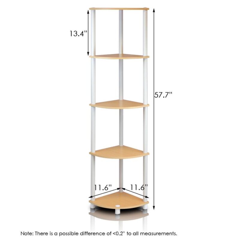 Furinno Turn-N-Tube 5 Tier Corner Display Rack Multipurpose Shelving Unit, Beech/White, Set of 2 - Image 3